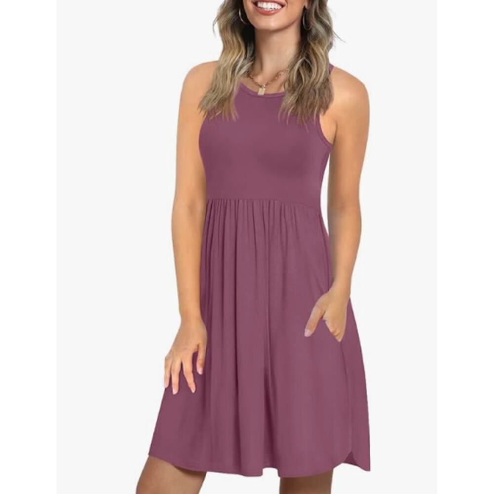 LONGYUAN Womens Stretchy Sun Tank Dress XL Purple Pockets NWOT